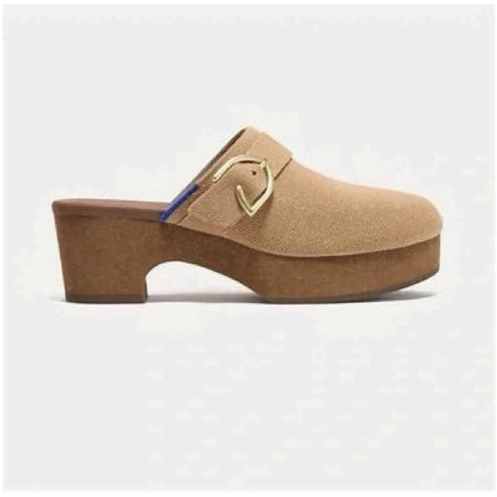 Rothy's The Buckle Clog Wren Boucle Tan Camel Women's Size 9.5 Mule Wedge Shoes - Picture 4 of 7